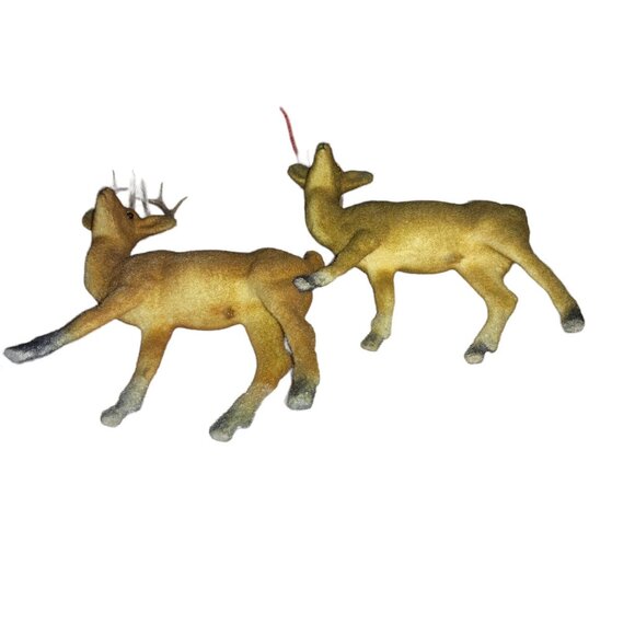 Vintage Flocked Deer Figurines Set Of 2 - Picture 11 of 13